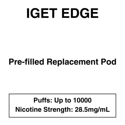 IGET Edge – Prefilled Replacement Pod – 28.5mg/mL Nicotine – Up to 10000 Puffs – 1 Pod - Vapeys Co Nz