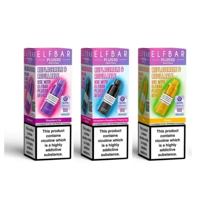ELF BAR Plus 50 Refill Pack - Strength#20mg~Colour#Banana Ice>Blueberry>Blueberry Sour Raspberry>Blue Razz Lemonade>Cherry>Cola>Grape>Kiwi Passion Fruit Guava>Mango>Peach Ice>Pink Lemonade>S (644EEC)