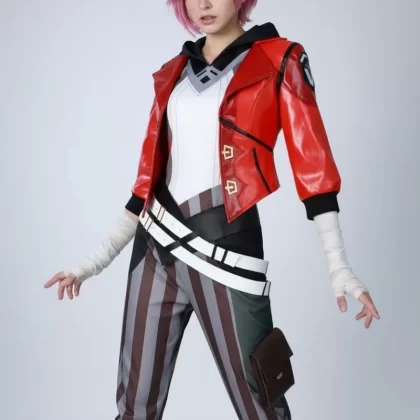 Pink Hair Enforcer Girl Vi Cosplay Costume - Complete Outfit with Gauntlets