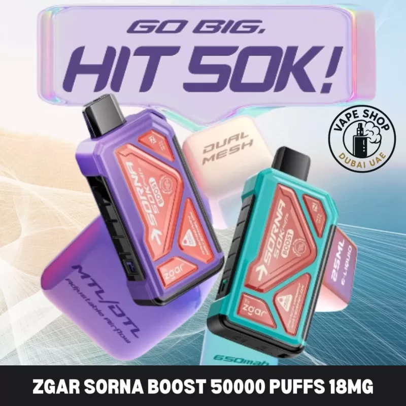 ZGAR Sorna Boost 50000 Puffs 18mg Nicotine In Dubai - Vape Product, BOX OF 10 PCS; Double Apple, Glacier Mint