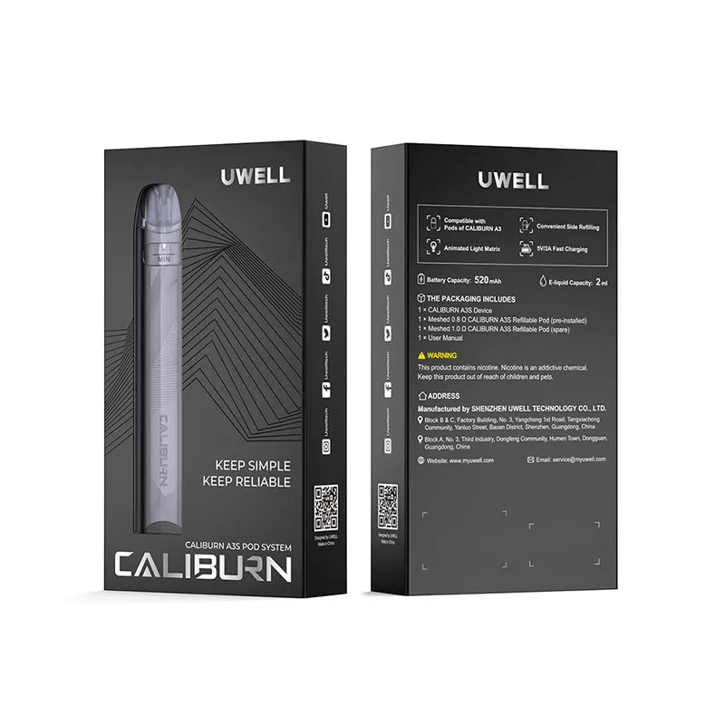 Uwell Caliburn A3S Pod Kit 520mAh - Moonlight Silver - Image 3