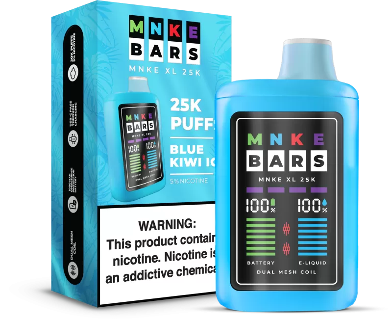 MNKE Bars XL 25K Puff Disposable Device – 25,000 Puffs - Blue Kiwi Ice - Image 3