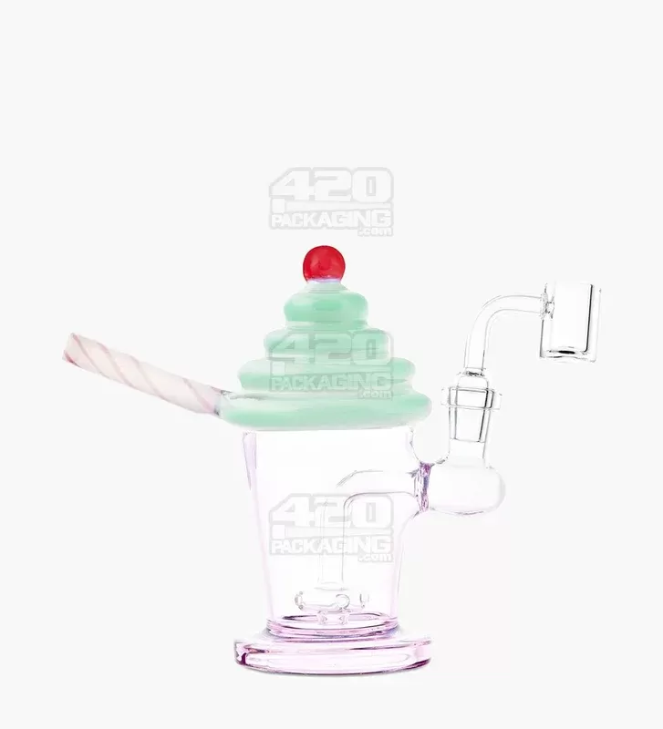 Bent Neck Ice Cream Shake Glass Mini Water Pipe | 6in Tall – 14mm Bowl – Green