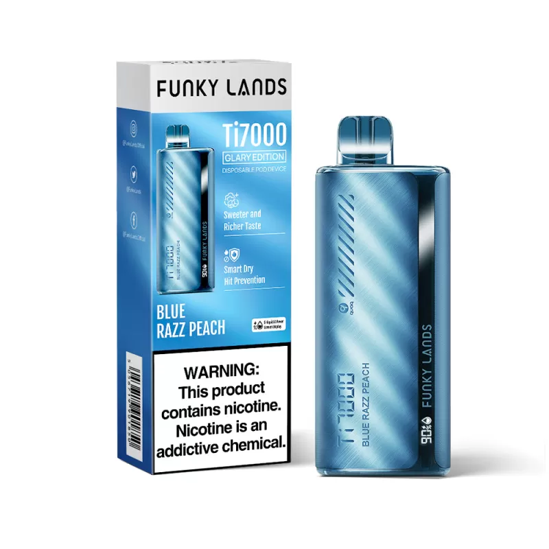 FUNKY LANDS Ti7000 “Glary Edition” Disposable Device – 7000 Puffs - Blue Razz Peach - Image 3