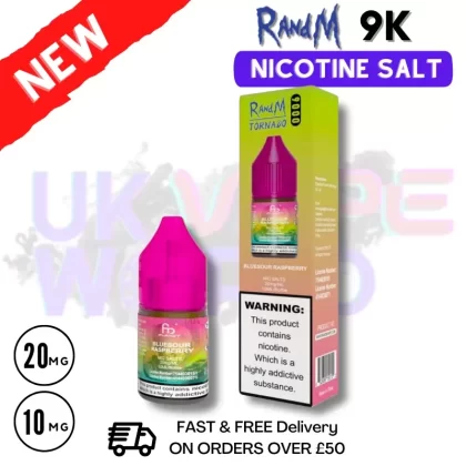 Blue Sour Raspberry RandM Tornado 9000 Nic Salt 10ml eLiquid – £1.99