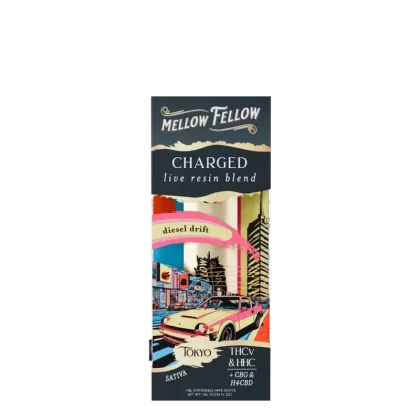 Mellow Fellow Charged Blend – Destination: Tokyo – Live Resin 1ml Disposable Vape – Diesel Drift (Sativa)