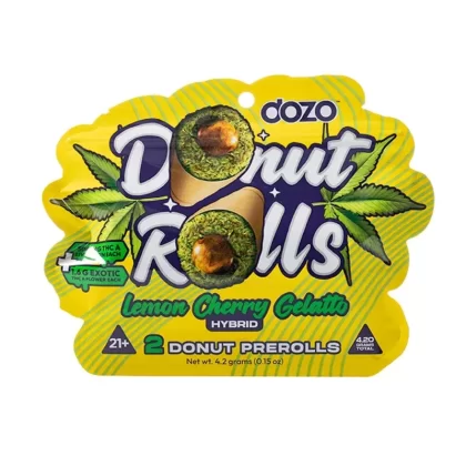 Dozo Donut THC-A Pre-rolls – 4.2g - Strain#Purple Cookies (H)>Jack Herer (S)>Venom OG (I)>Blueberry Muffin (I)>Glazed Glue (I)>Lemon Cherry Gelato (H)>Zaza Land (S)>Zooted Berrry (H)>Strawbe