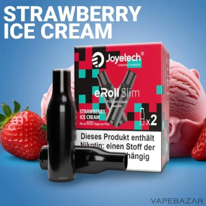 Joyetech eRoll Slim Prefilled Pod – Strawberry Ice Cream(2er Pack) - Joyetech / 20mg/ml / 2ml / ca. 600 / Propylenglykol / Nikotin / Glycerin / Aromen / Nein / Eiscreme / Erdbeere
