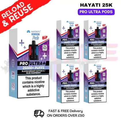 Hayati 25K Blackcurrant Cotton K – Blue Raspberry Replacement Pods Box Of 5