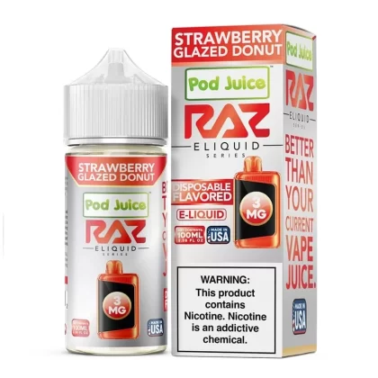 Pod Juice x RAZ Strawberry Glazed Donut Synthetic Vape Juice 100ml - Eightvape
