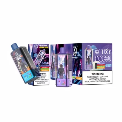 UZY 4IN1 100000 Puffs 100k Disposable Vape 4-in-1 Flavors - Strawberry Watermelon & Blue Razz Ice & Blueberry Raspberry Cherry & Fizzy Cherry Ice, Peach Ice & Blueberry Cherry & Energy Drink (B6229F)