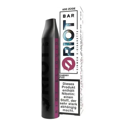 RIOT BAR – Cherry Fizz - Riot Bar / Kirsche / Ice / Glycerin / Propylenglykol / Nikotinsalicylat / Aromastoffe / 20mg/ml / 500 mAh / ca. 600