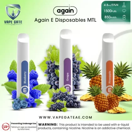Again E Disposables MTL Vape 1500 Puffs 50mg - Compact & Portable - Cantaloupe