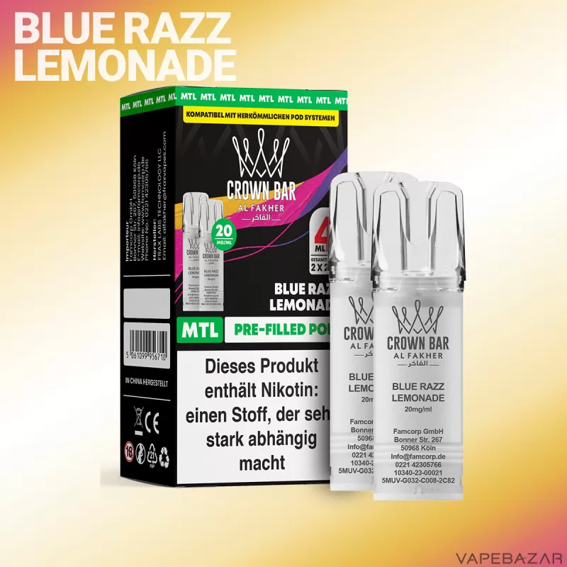 Al Fakher Pods Crown Bar 600 – MTL 20mg – Blue Razz Lemonade - Himbeere / Zitrone / Limonade
