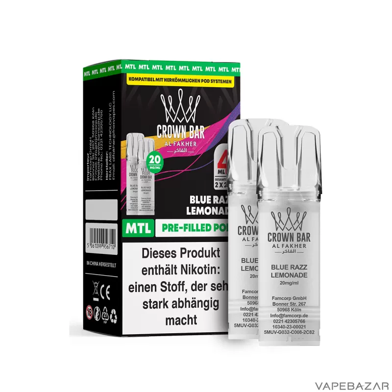 Al Fakher Pods Crown Bar 600 – MTL 20mg – Blue Razz Lemonade - Himbeere / Zitrone / Limonade - Image 2