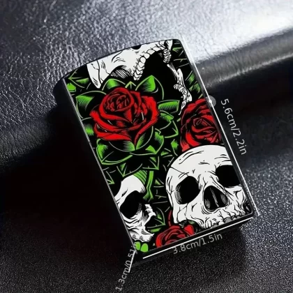 Rose & Skull Design Refillable Lighter Case