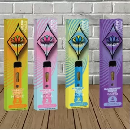 Purlyf Live Resin Delta 8 Disposables 2g - strain#Blackberry Dream (Sativa) DISPOSABLE>Tropical Watermelon Bonkers (Sativa) DISPOSABLE>Pink Berry Rozay (Indica) DISPOSABLE>Pineapple Mango Ex
