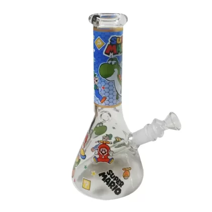 Waterpipe – Clear Glass with Super Mario Print – H25cm - Vapeys Co Nz