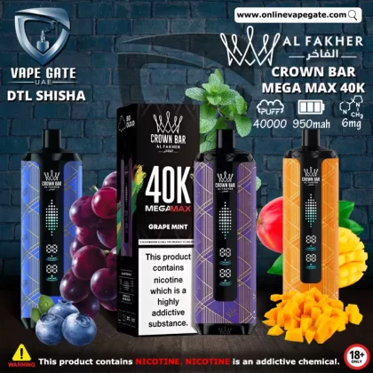 Al Fakher - Crown Bar Mega Max 40K Disposable Vape (40,000 Puffs) - Gum Mint / 6 mg