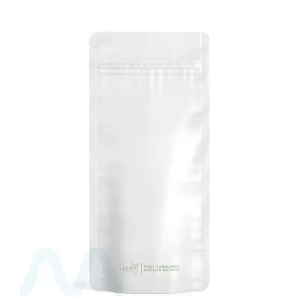 Tamper Evident | Matte White PCR Mylar Bag (Tear Notch) | 8.5in x 4in – 28g – 1000 Count