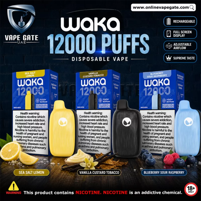 Waka Nova Rechargeable Disposable Vapes 12,000 Puffs - 18 mg / Vanilla Custard Tobacco