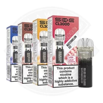 SKE CL2000 Prefilled Pods - Flavours#Banana>Blueberry Raspberries>Bubble Cherry>Cherry Ice>Cola Ice>Choc Mint>Fruit Gum>Kiwi Passion Fruit>Lemon Sour Fudge>Lemon & Lime>Med Citrus Tart>Menth