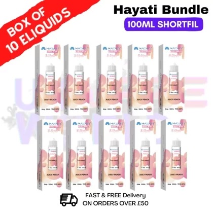 Juicy Peach Hayati 100ML Box Of 10 + Free NicShots