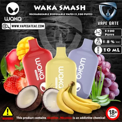 WAKA SMASH RECHARGEABLE DISPOSABLE VAPES (5,500 PUFFS) - 1.8 mg (18mg) /
