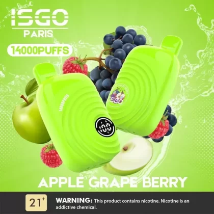 Isgo Paris 14000 Puffs - FLAVORS#LUSH ICE>APPLE GRAPE BERRY>MANGO ICE>VALENTINE FRUIT>GRAPE ICE>STRAWBERRY WATERMELON>BLUEBERRY RASPBERRY POMEGRANATE>BLACK PARADISE>STRAWBERRY ICE>BLUEBERRY (55422B)