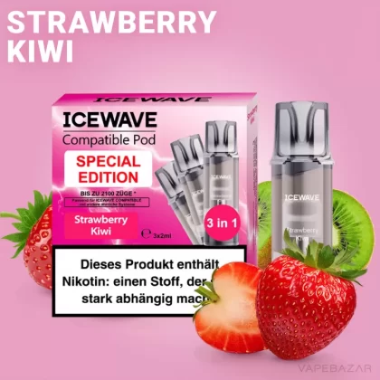 ICEWAVE Pod – Strawberry Kiwi – 3er Pack - ICEWAVE / Kiwi / Erdbeere / Propylenglykol / Aromastoffe / Glycerin / 20mg/ml