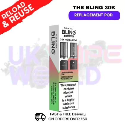 Strawberry Kiwi Bling 30k REFIL PACK Ultra Plus Pods – £6.99