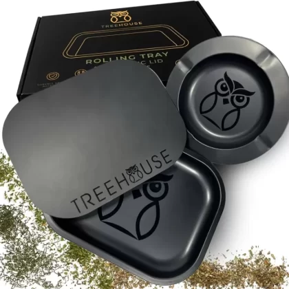Black Rolling Tray Set with PVC Soft Magnetic Lid, Ashtray Included for Home Storage or Travel – 7″ X 5.5″, Small, Cute