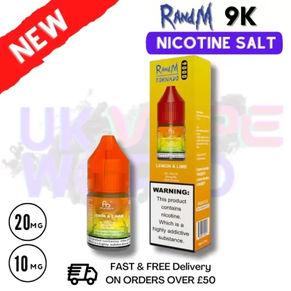 Lemon Lime RandM Tornado 9000 Nic Salt 10ml eLiquid – £1.99