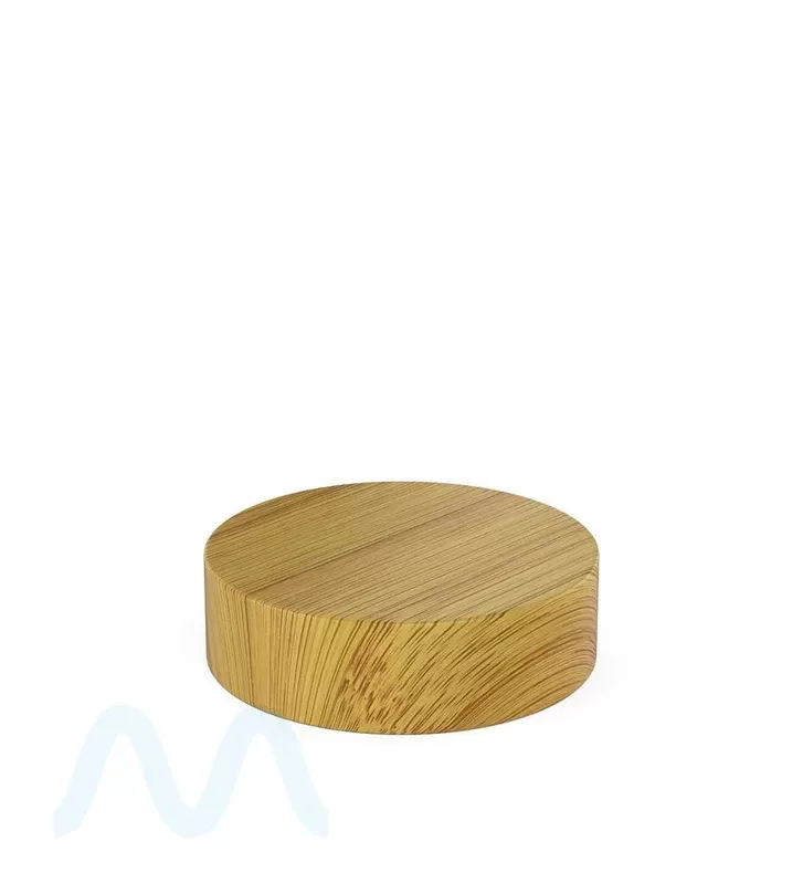 Child Resistant Flat Push Down & Turn Plastic PCR Caps w/ Foam Liner | 53mm – Bamboo Wood | Sample