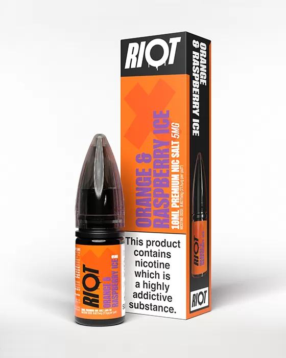 Orange & Raspberry Ice Nic Salt E-Liquid - Riot X - 5mg - PG 50% - Image 3