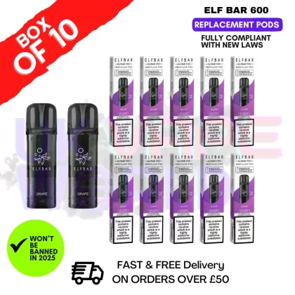 Elf Bar 600 Puff Grape Replacement Pods Box of 10
