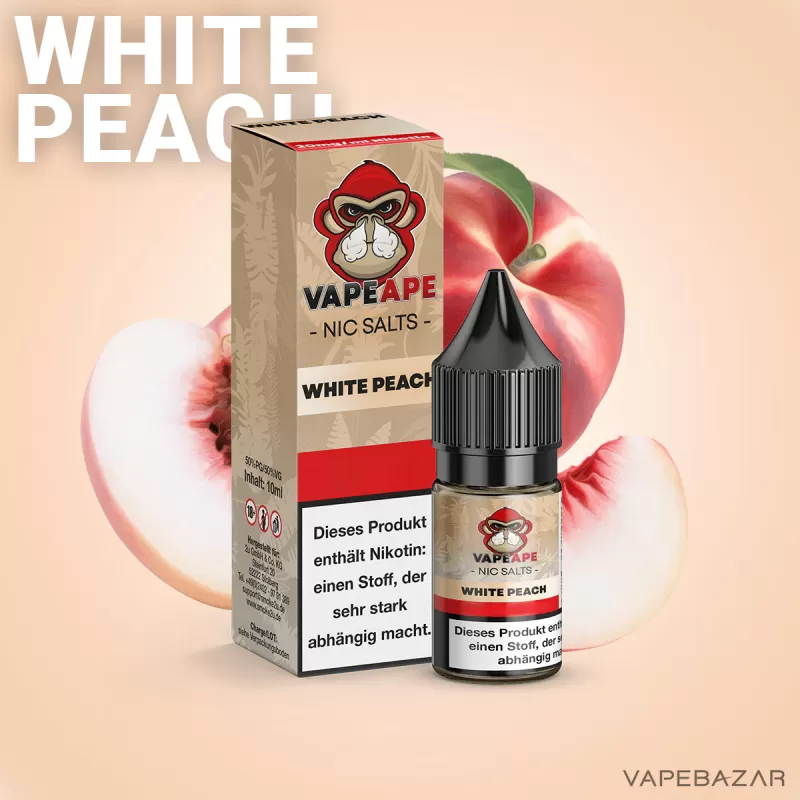 VapeApe – White Peach – Nic Salts - 10mg/ml, 20mg/ml