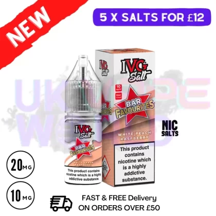 White Peach Raspberry IVG “Bar Favourites” Salt 10ml Nic Eliquid