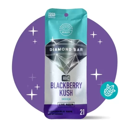 Realize | Live Resin HHC Diamond Bar Disposable – 2000mg - Strain#Blackberry Kush - Indica>Grapefruit Haze - Sativa>Pineapple Express - Sativa>Watermelon Mojito - Indica (3AF894)