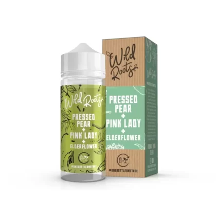 WILD ROOTS PRESSED PEAR PINK LADY ELDERFLOWER 100ML SHORTFILL E-LIQUID