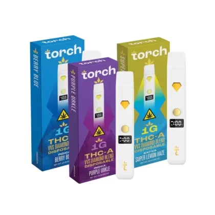 Torch THC-A VVS Diamond Blend Disposable | 1g - Size#1 Gram~Flavor#Berry Blue (Indica)>Purple Urkle (Indica)>Maui Wowie (Sativa)>GMO Cookies (Hybrid)>Super Lemon Haze (Sativa)