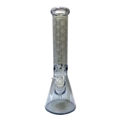 Glass Beaker Bong -14" Lv Pattern (7mm) - Asst Colours (v17) - Blue Grey