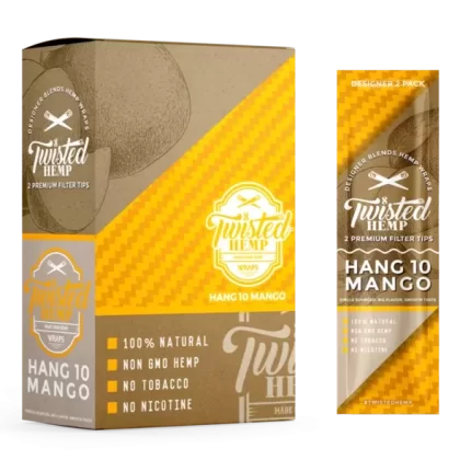 Twisted Hemp™ | Hemp Blunt Wraps w/ Tips | 100mm – Hang 10 Mango – 15 Count