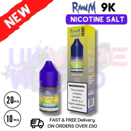 Grape ICE RandM Tornado 9000 Nic Salt 10ml eLiquid – £1.99